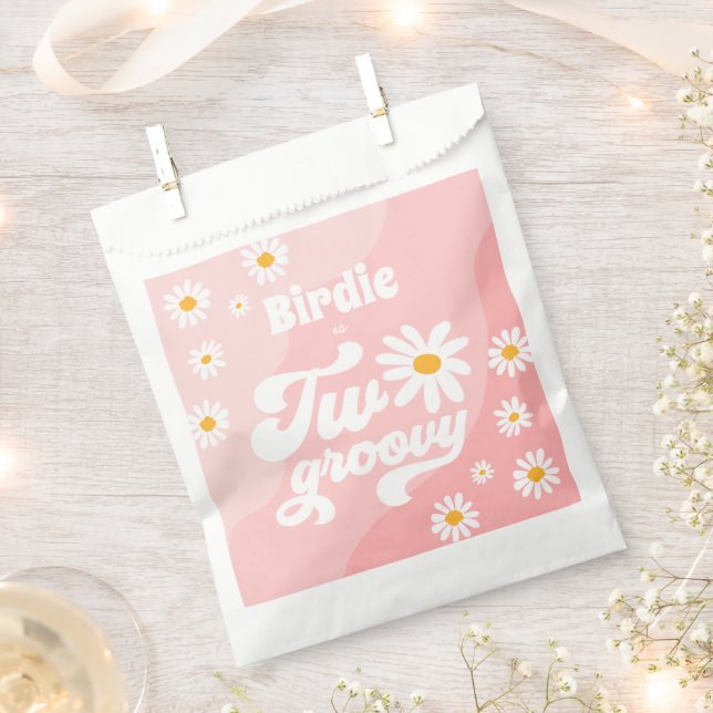 Two Groovy 2nd Birthday Party Boho Retro Daisy Favour Bag (Clipped)