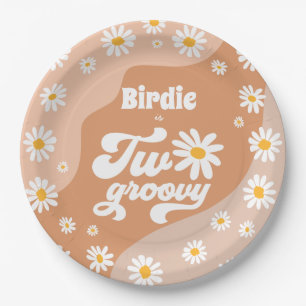 Two Groovy 2nd Birthday Party Boho Retro Daisy Paper Plate