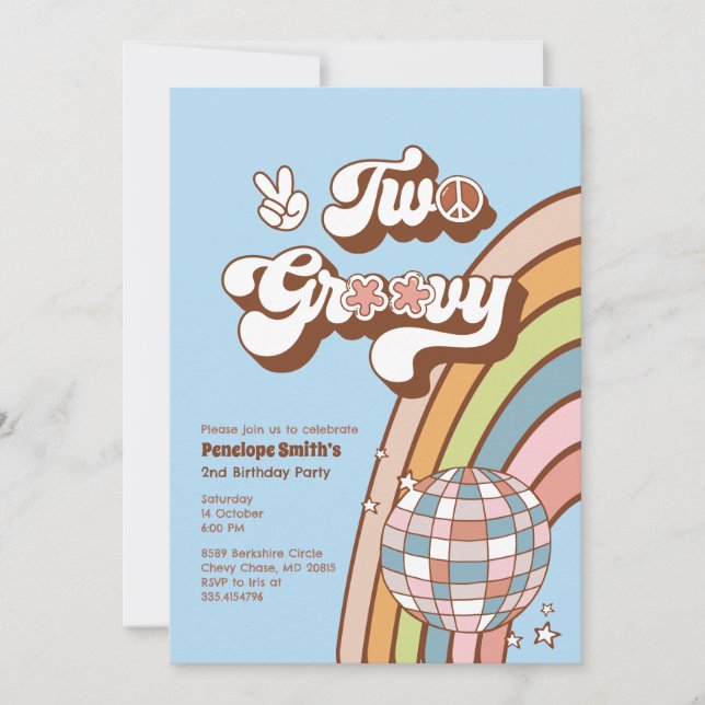 Two Groovy 2nd Birthday Party Invitation (Front)