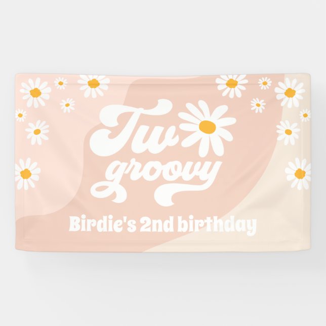 Two Groovy 2nd Birthday Party Retro Daisy Welcome Banner (Horizontal)