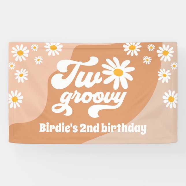 Two Groovy 2nd Birthday Party Retro Daisy Welcome Banner (Horizontal)