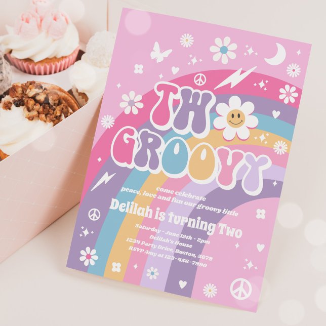 Two Groovy 2nd Birthday Peace Love Party Rainbow Invitation (Creator Uploaded)