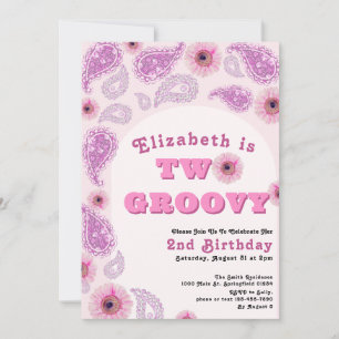 Two Groovy 2nd Birthday Pink Paisley Flower Power Invitation