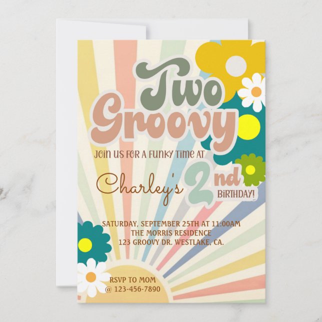 TWO GROOVY, 2ND BIRTHDAY, SUNSHINE, Invitation (Front)