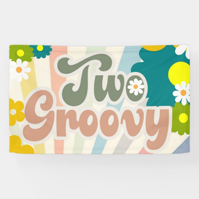 TWO GROOVY, 2ND BIRTHDAY, SUNSHINE, RAINBOW   BANNER (Horizontal)