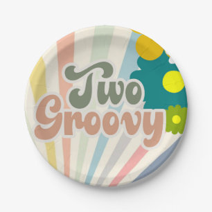 TWO GROOVY, 2ND BIRTHDAY, SUNSHINE, RAINBOW PAPER PLATE