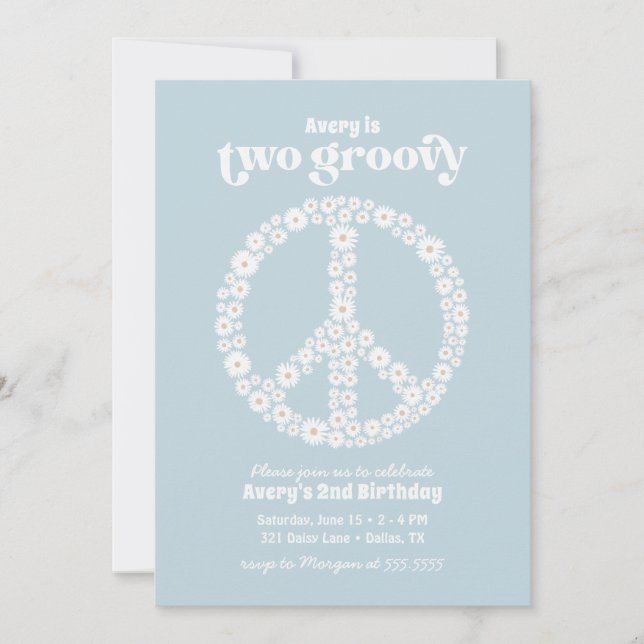 Two Groovy 70s Daisy Birthday Party Invitation (Front)