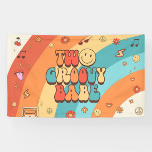 Two Groovy Babe Retro Rainbow 2nd Birthday Party Banner