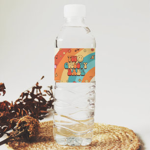 Two Groovy Babe Retro Rainbow 2nd Birthday Party Water Bottle Label