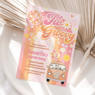 Two Groovy Birthday Hippie Van Retro 2nd Birthday Invitation