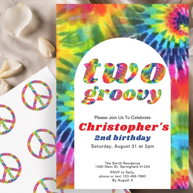 Two Groovy Birthday Retro Tie Dye 70s Hippie Invitation (Creator Uploaded)