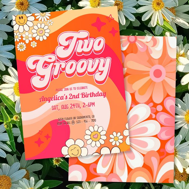 Two Groovy Colourful Girly Birthday Invitation (Creator Uploaded)