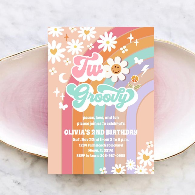 Two Groovy Daisy 2nd Birthday Invitation (Creator Uploaded)
