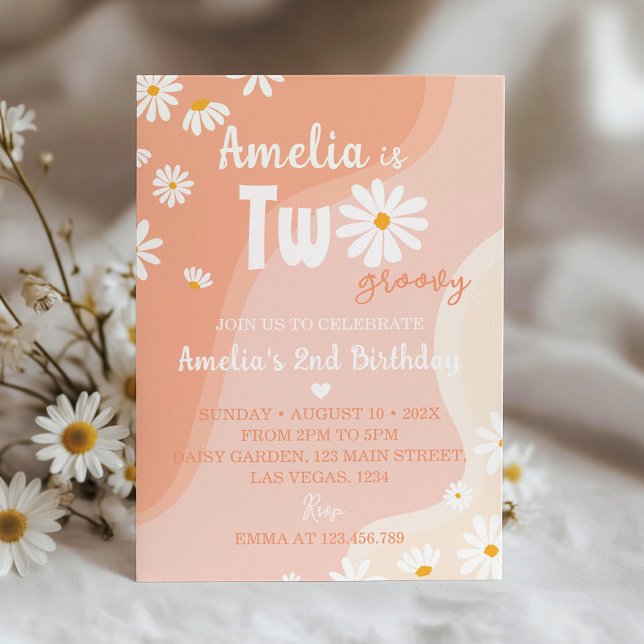 Two Groovy Daisy 2nd Birthday Invitation (Creator Uploaded)