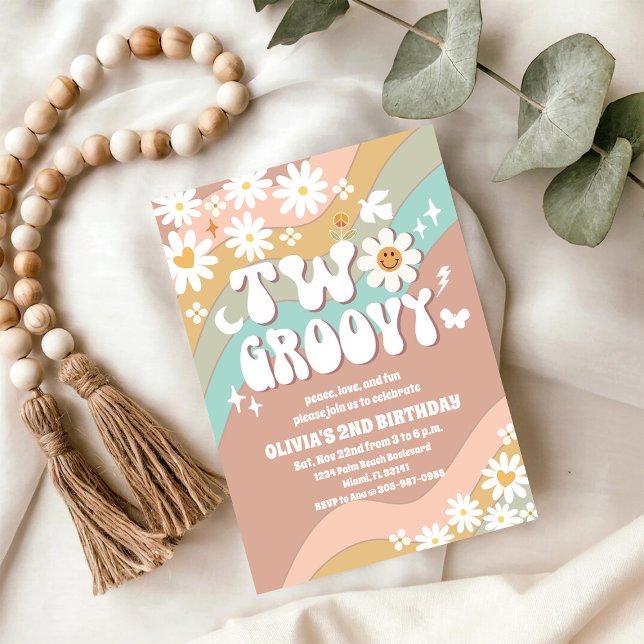 Two Groovy Daisy Birthday Invitation (Creator Uploaded)