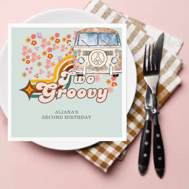 Two Groovy daisy boho floral Van 2nd birthday  Napkin (Creator Uploaded)