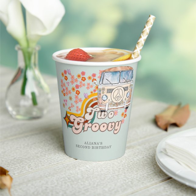 Two Groovy Daisy Hippie Van Second Birthday  Paper Cups (Insitu)