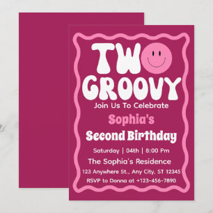 Two Groovy Girl 2nd Birthday Retro Invitation