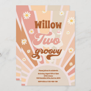 Two Groovy Hippie 2nd Birthday Sunshine Daisy Invitation