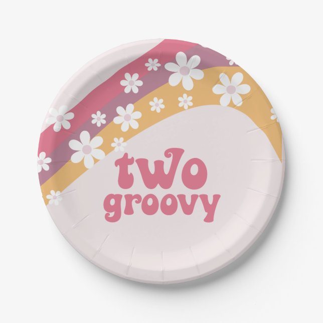 Two Groovy hippie Daisy Boho Rainbow Paper Plate (Front)