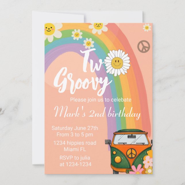 Two groovy invitation, daisy birthday invitation, invitation (Front)
