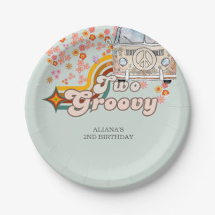 Two Groovy is a vibe daisy Van 2nd birthday Paper Plate
