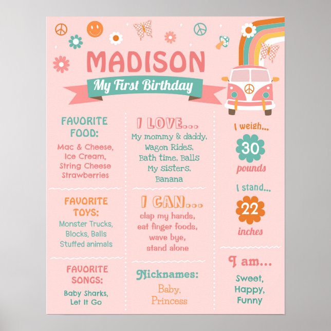 Two Groovy One Retro Daisy Birthday Milestone Sign (Front)