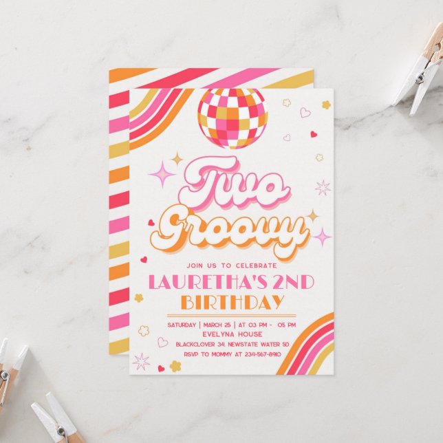 Two Groovy Party Birthday Invitation (Front/Back In Situ)
