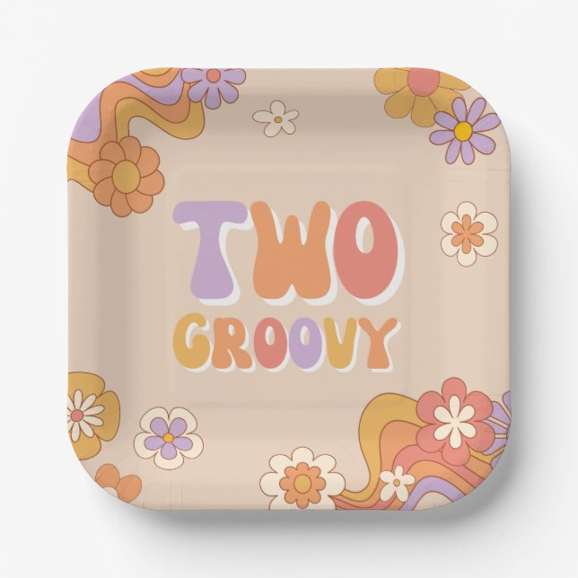 Two Groovy Party Paper Plates (Front)