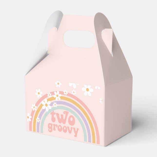 Two Groovy Pastel Retro Rainbow with Daisies Favor Box (Front Side)