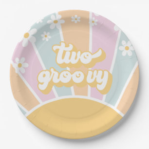 Two Groovy pastel Retro Sunshine daisy boho Paper Plate