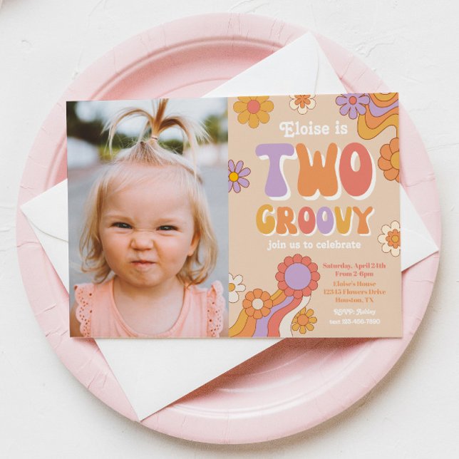 Two Groovy Photo Invitation | Groovy Birthday (Creator Uploaded)