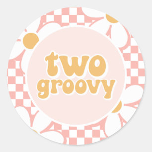 Two Groovy Pink Daisy Chequered Classic Round Sticker