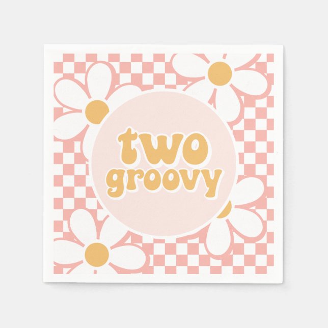 Two Groovy Pink Daisy Chequered Napkin (Front)