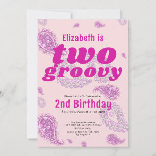 Two Groovy Pink Floral Paisley Hippie Theme Invitation