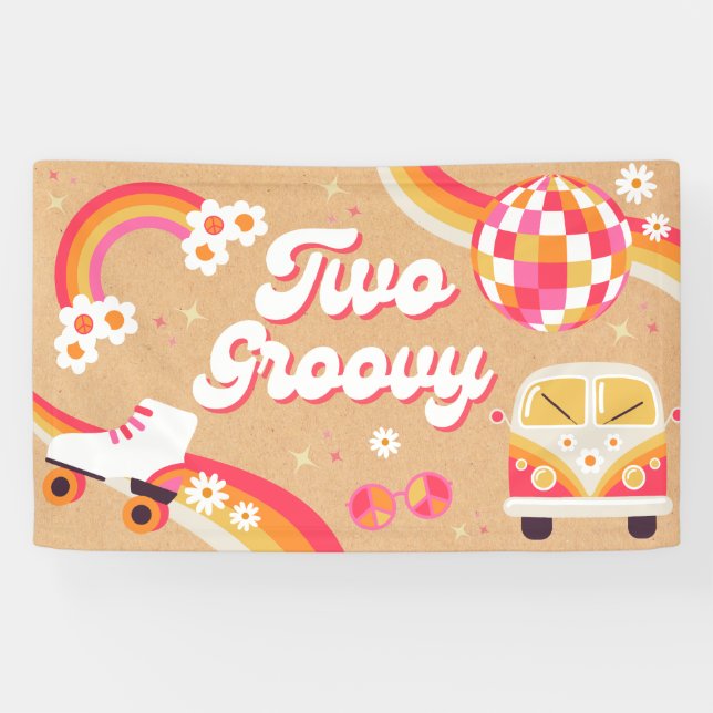 Two Groovy Retro Birthday Banner (Horizontal)