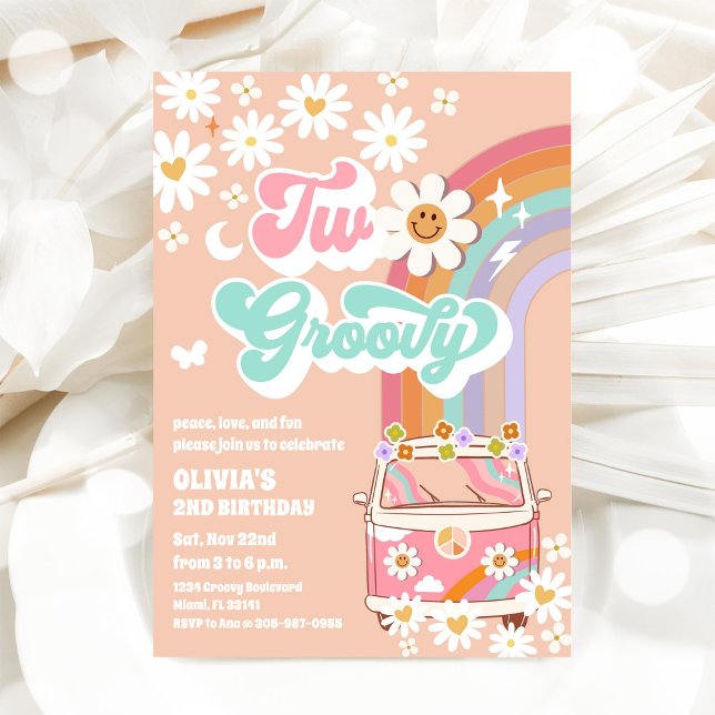 Two Groovy Retro Birthday Invitation (Creator Uploaded)