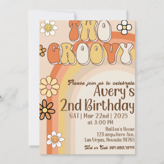 Two groovy retro birthday invitations 