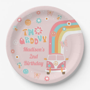 Two Groovy Retro Boho Birthday Party Paper Plates