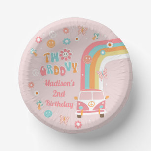 Two Groovy Retro Boho Birthday Party Paper Plates