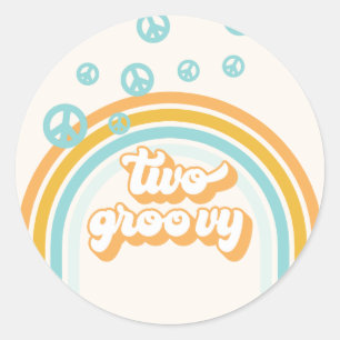 TWO Groovy Retro Boy 2ND Birthday Classic Round Sticker