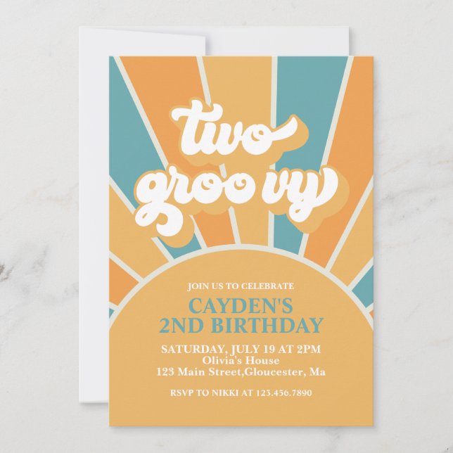 Two Groovy Retro Boy 2nd Birthday Invitation (Front)