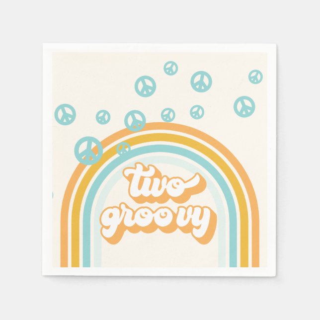 TWO Groovy Retro Boy 2ND Birthday Napkin (Front)
