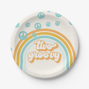 TWO Groovy Retro Boy 2ND Birthday Paper Plate