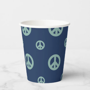 Two Groovy Retro Boy blue peace sign birthday Paper Cups