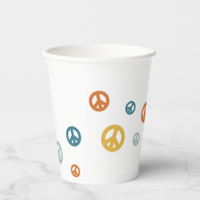 Two Groovy Retro Boy peace sign birthday Paper Cups (Front)