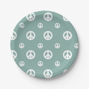 Two Groovy Retro Boy peace sign birthday Paper Plate