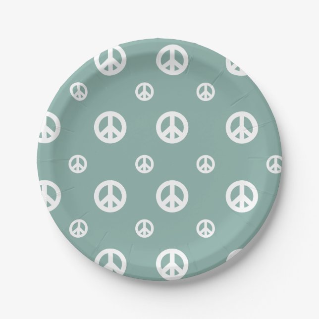 Two Groovy Retro Boy peace sign birthday Paper Plate (Front)