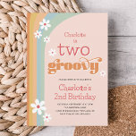 Two Groovy Retro Daisies Girl's 2nd Birthday Invitation<br><div class="desc">This girl's birthday party invitation features a fun 70's style design featuring the text "two groovy". The design is accented with boho colours,  white daisies and a retro style font.</div>