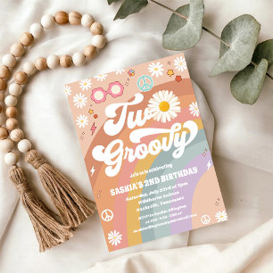 Two Groovy Retro Daisy 2nd Birthday Invitation